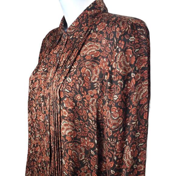 Vintage Barrie Pace Women's Sz 6 Floral Pleated Button Front Blouse (1684) - Picture 2 of 7